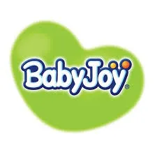 شعار منتج Baby Joy للأطفال باللون الوردي الفاتح والأزرق على خلفية بيضاء